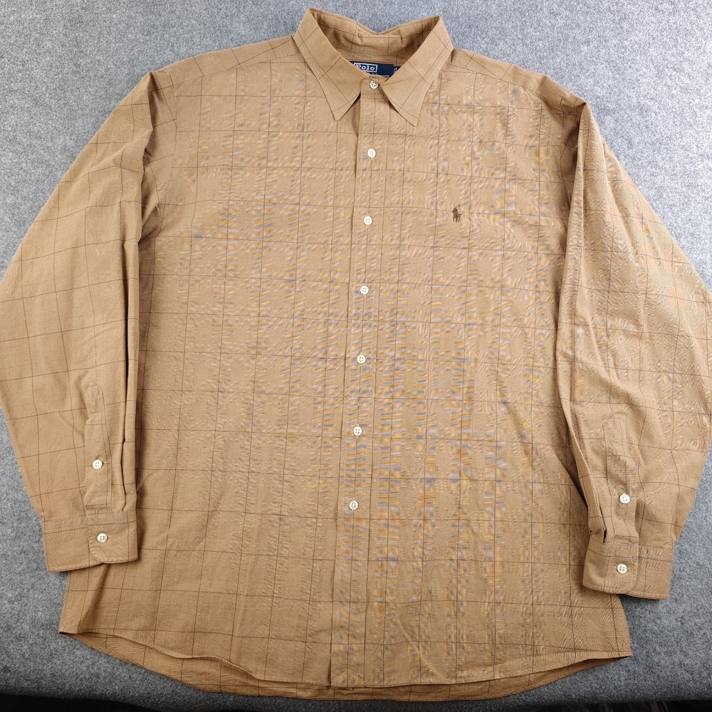 Polo Ralph‎ Lauren Lowell Sport Shirt Mens XL Vintage Tan Glen Plaid Long Sleeve